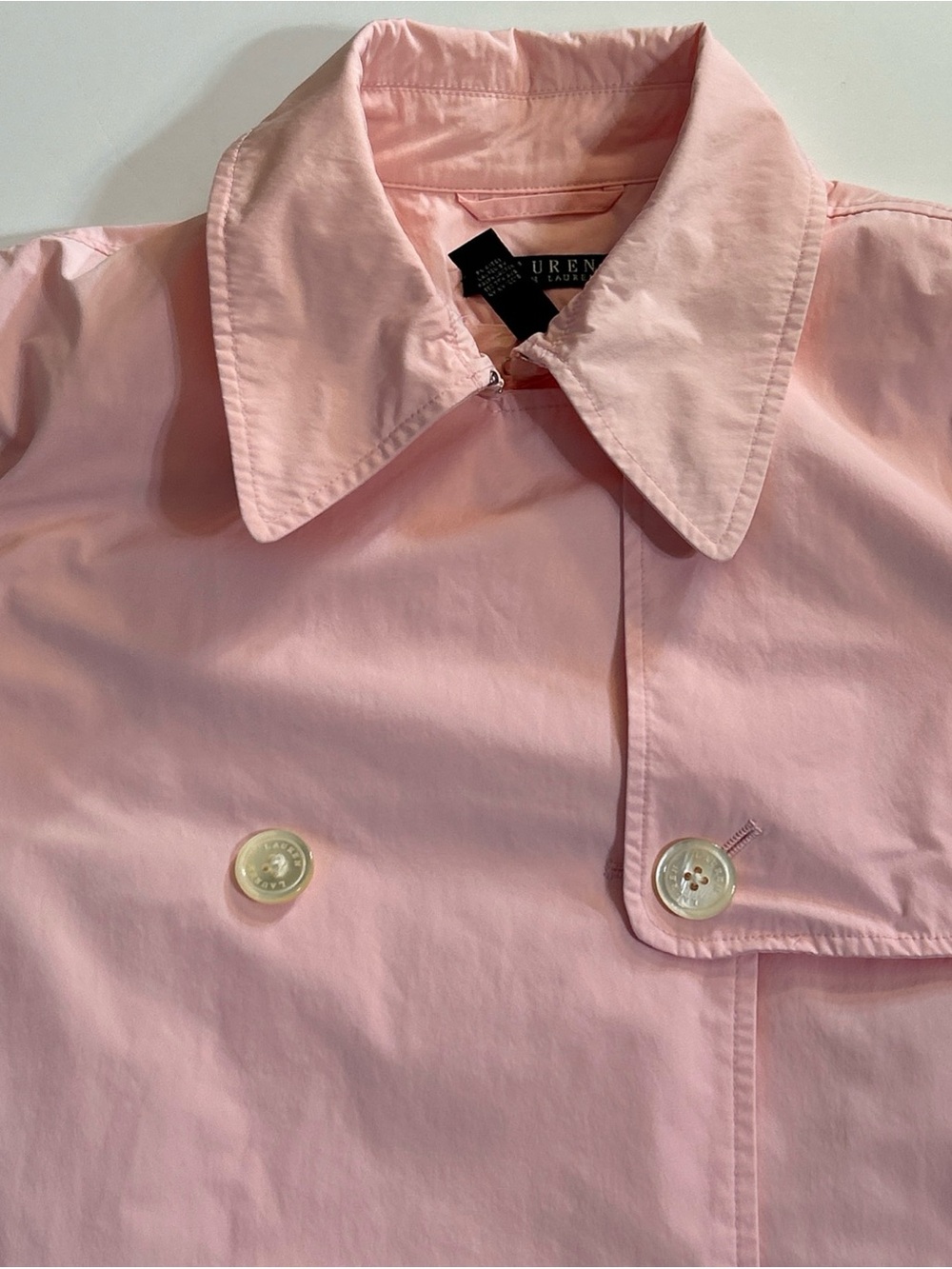 RLR Ralph Lauren Pink Trench Double Breasted Vented Belted Raincoat Large Flawed - Picture 6 of 14